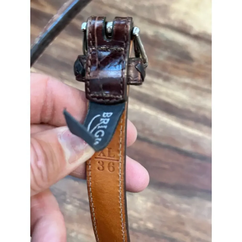 BRIGHTON Women's Brown Croc Embossed Silver Tone Decor Buckle Belt Size 36